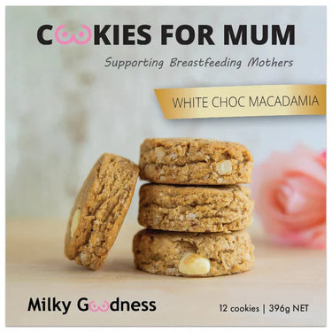 White Chocolate Chip & Macadamia Lactation Cookies | Milky Goodness Lactation Cookies from Milky Goodness maternity store australia